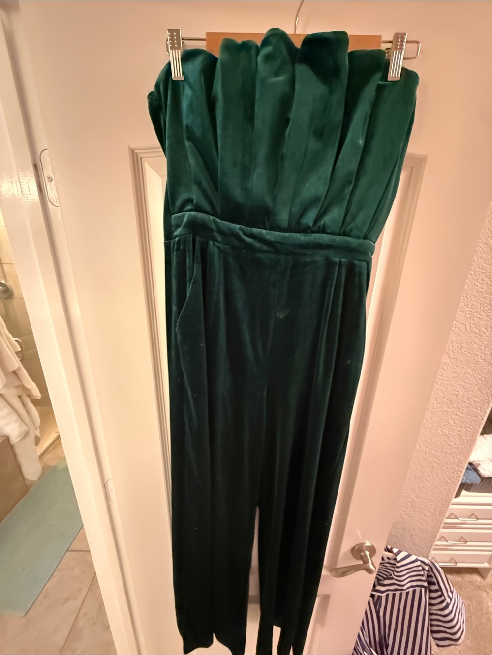 entro Emerald Strapless Velvet Jumpsuit Size L